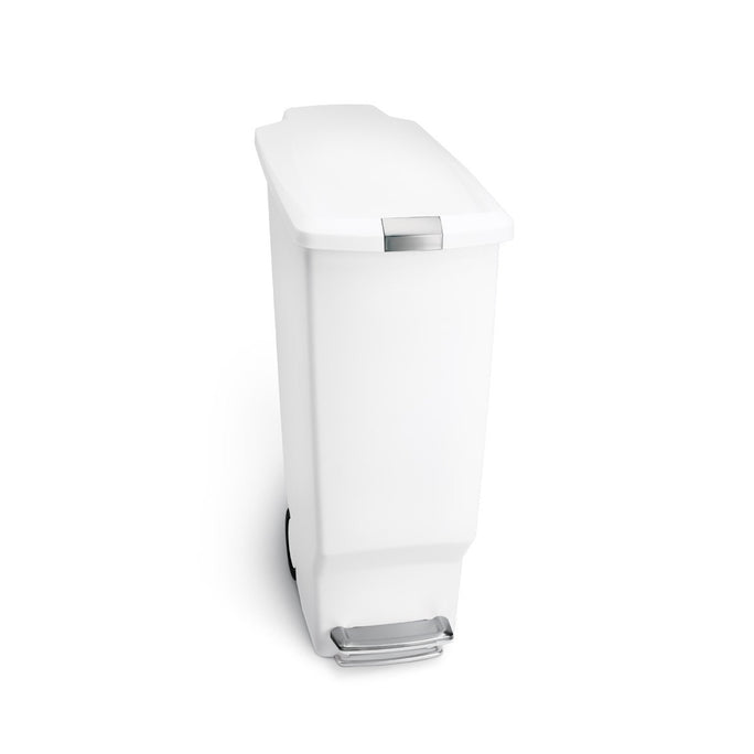 40L slim plastic pedal bin - white - front view main image