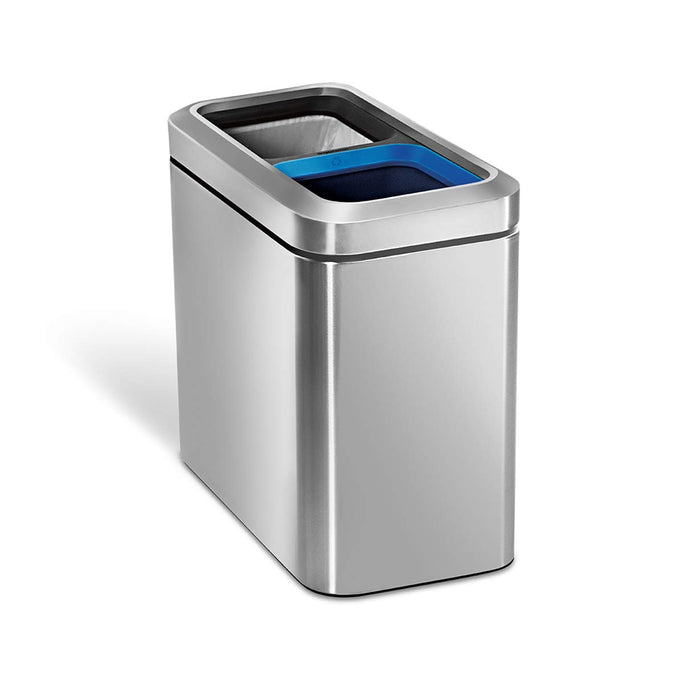 20L dual compartment slim open bin - brushed finish - main image