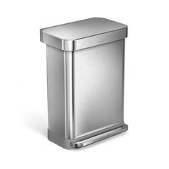 55L rectangular pedal bin with liner pocket - brushed finish - main image