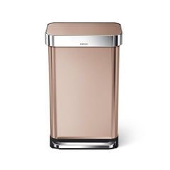 45L rectangular pedal bin with liner pocket - rose gold finish - front view image