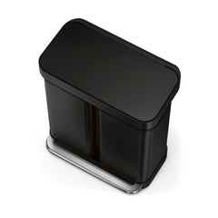 58 litre, rectangular dual compartment pedal bin with liner pocket