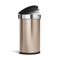 45L semi-round sensor bin - rose gold finish - lid opening image